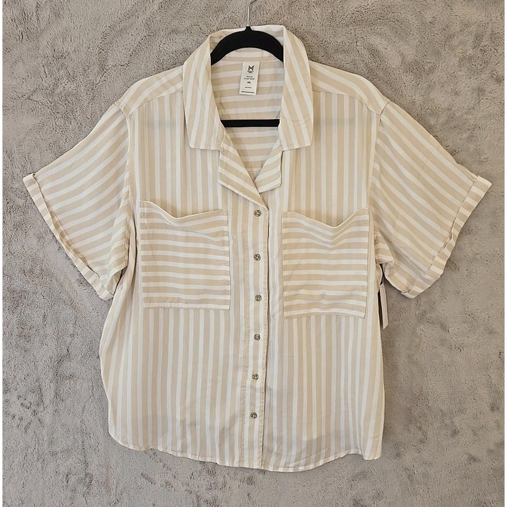MEMBERS MARK Womens Tencel Camp SHIRT Tan Striped XXXL